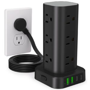 6FT Power Strip Tower Surge Protector, 12 Wide Spaced Outlets, 4 USB