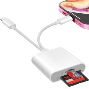 SD Card Reader for iPhone iPad, USB C & Lightning Dual Interface Memory Card Reader, Digital Camera Adapter to iPhone/MacBook/USBC Laptop for SD/TF/Sim Card, Plug & Play, Camera Accessories