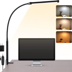 Voncerus LED Desk Lamp with Clamp, Clip on Lights for Home Office, Black