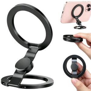 Magnetic Phone Stand & Fidget Spinner Combo, 2-in-1 Foldable Phone Holder with Dual Magnetic Rings, 360° Rotation 270° Flip,Strong Compatible Stand for MagSafe,Desk, Car, Gym (Gunmetal)