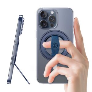 EWA MagOne 3rd Gen [Compatible with MagSafe] Phone Grip Stand with Finger Strap, Removable Magnetic Ring Holder Kickstand Loop for iPhone 17,16,15,14,13,12 Series-(Blue)