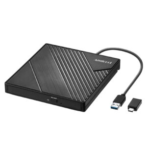 Amicool External DVD Drive USB 3.0 USB C CD Burner CD/DVD +/-RW Optical Drive, Slim Portable DVD Player CD ROM Rewriter Writer Reader for Laptop Desktop PC Windows 11/10/8/7 MacBook Mac Linux OS Apple