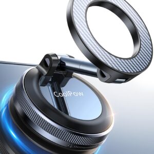Coolpow【Newest Vacuum Magnetic Phone Holder for Car Phone Holder Mount【Movable Vacuum Suction】Magsafe Car Mount Cell Phone Holders for Your Car Accessories for Women Men for iPhone 17 16-Carbon Fiber