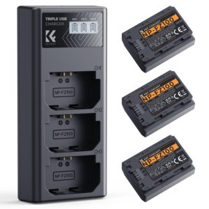 K&F Concept 3-Pack NP-FZ100 Battery and Upgraded LCD Battery Charger Compatible with Sony A7iii, A7iv, A7C, FX3, FX30, A9, A6600, A6700, ZV-E1, ZV-E10ii, Alpha 9, A9S, A7R III, A7R IV, A7RV, 2280mAh