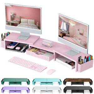 gianotter Dual Monitor Stand Riser With Drawer and 2 Pen Holders