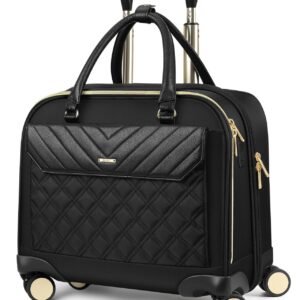star cloud Rolling Laptop Bag for Women, 45L Rolling Briefcase with Wheels, 16x15.5x9.5 Wheeled Laptop Bag with USB Type-C Ports, Quiet Spinner Wheels, Luggage Strap, Black Gold