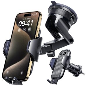[True Military-Grade] Car Phone Holder VANMASS [Upgraded Strongest Suction&Clip] Cell Phone Mount for Dashboard Windshield Vent Kit, Truck Cradle Stand for iPhone 18 Pro Max 17 16 15 Android,Ink Black